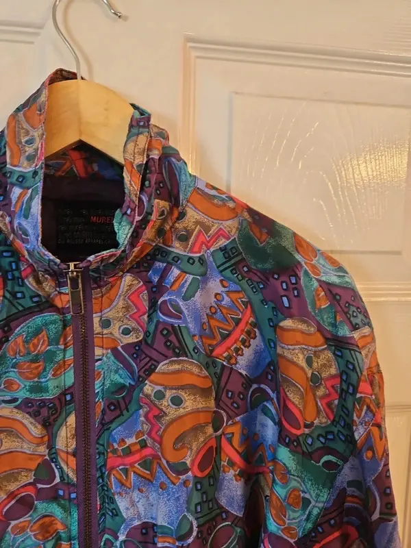Vintage Mureli 100% Silk Abstract Print Windbreaker Jacket P/M - Image 6