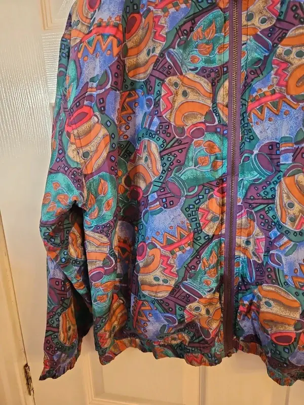 Vintage Mureli 100% Silk Abstract Print Windbreaker Jacket P/M - Image 7