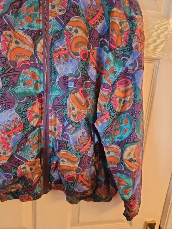 Vintage Mureli 100% Silk Abstract Print Windbreaker Jacket P/M - Image 8