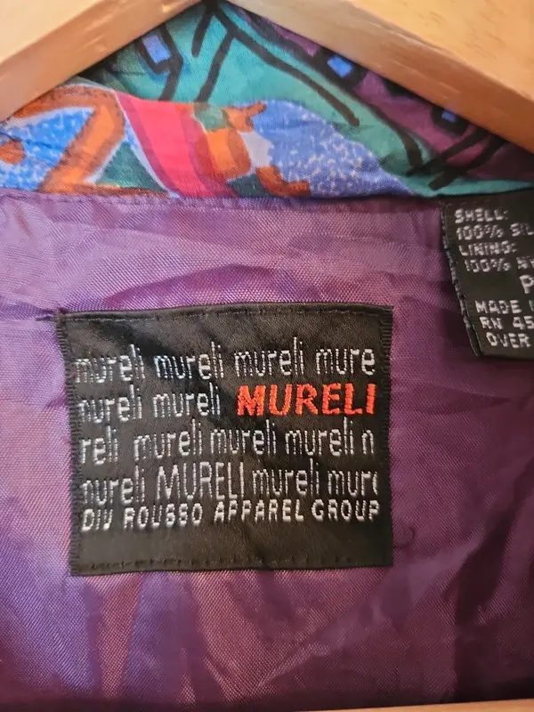 Vintage Mureli 100% Silk Abstract Print Windbreaker Jacket P/M - Image 9