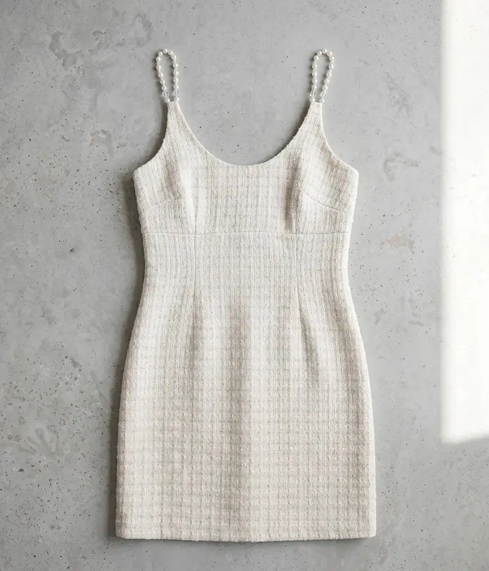 Adrianna Papell Cream Textured Dress Pearl Style Straps Size 12
