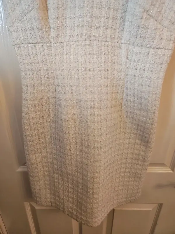 Adrianna Papell Cream Textured Dress Pearl Style Straps Size 12 - Image 8