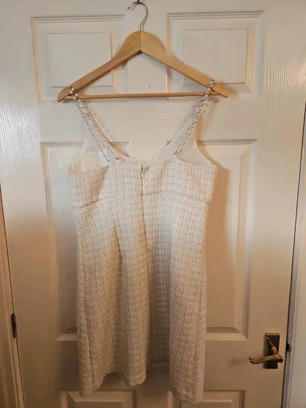 Adrianna Papell Cream Textured Dress Pearl Style Straps Size 12 - Image 9