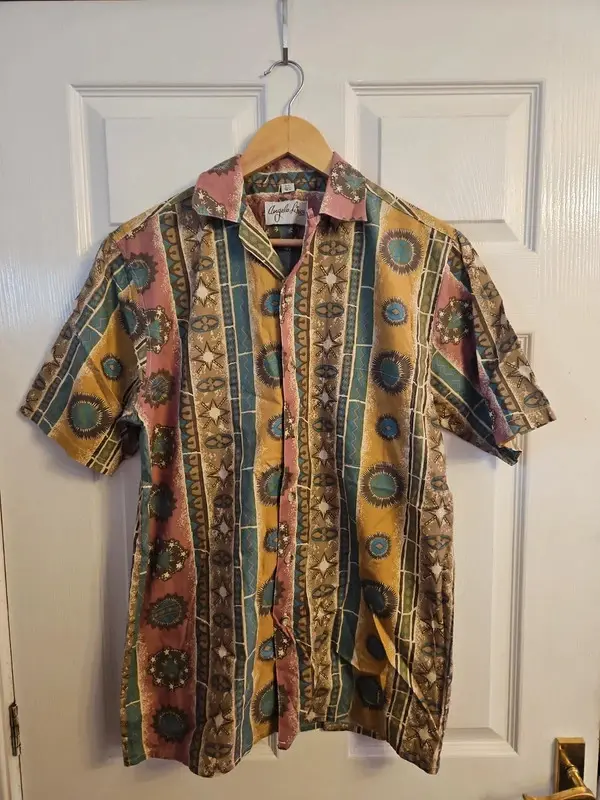 Vintage Angelo Litrico 90s Abstract Geometric Print Short Sleeve Shirt L - Image 2