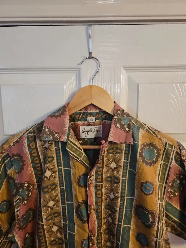 Vintage Angelo Litrico 90s Abstract Geometric Print Short Sleeve Shirt L - Image 3