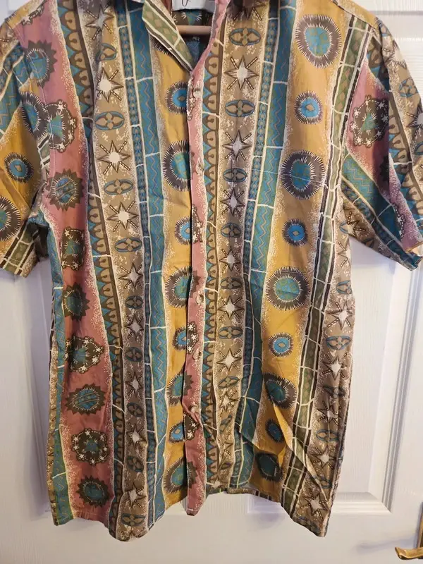 Vintage Angelo Litrico 90s Abstract Geometric Print Short Sleeve Shirt L - Image 4
