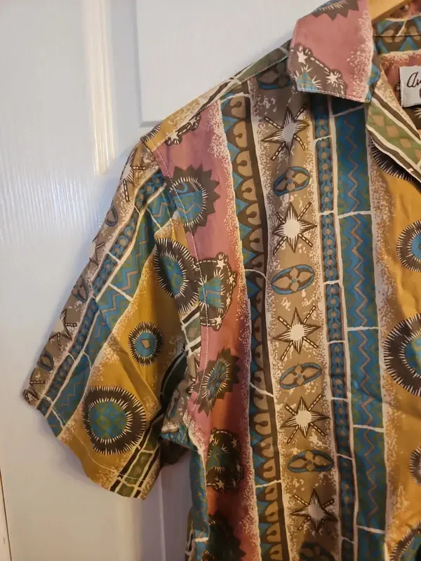 Vintage Angelo Litrico 90s Abstract Geometric Print Short Sleeve Shirt L - Image 6