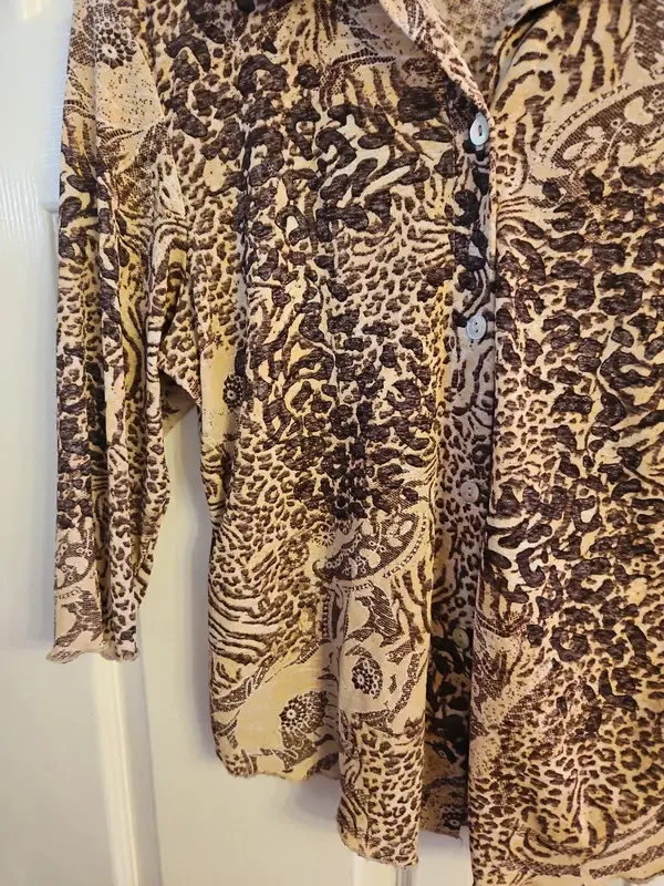 Vintage Y2K Alison Animal Print Blouse 3/4 Sleeve Brown Beige XL - Image 8