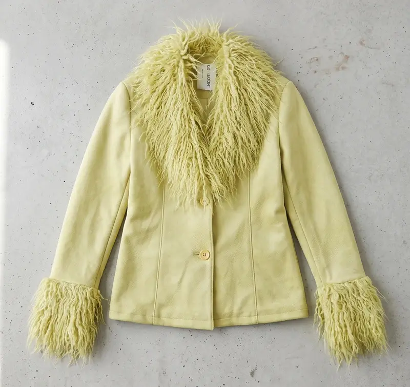 Collusion Lime Green Faux Fur Trim Jacket Statement Y2K Size 4