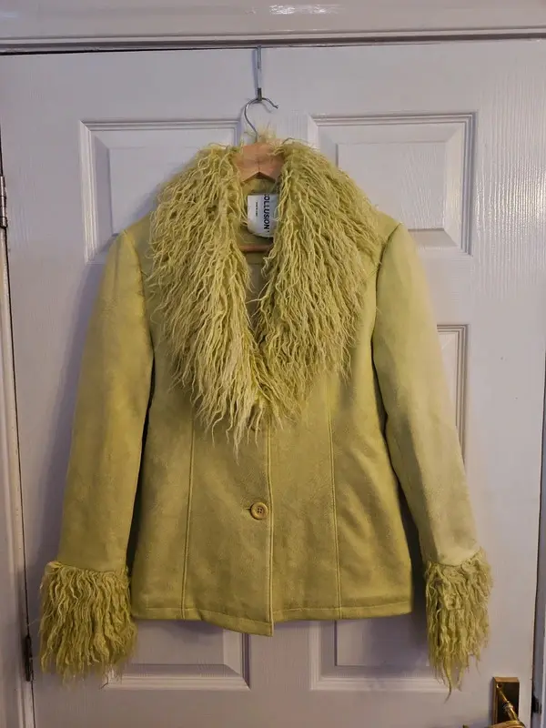 Collusion Lime Green Faux Fur Trim Jacket Statement Y2K Size 4 - Image 2