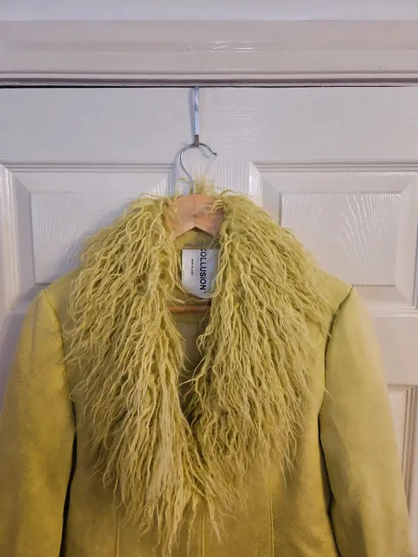 Collusion Lime Green Faux Fur Trim Jacket Statement Y2K Size 4 - Image 3