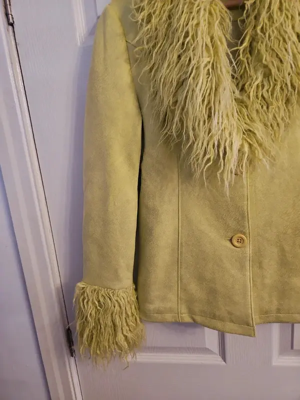 Collusion Lime Green Faux Fur Trim Jacket Statement Y2K Size 4 - Image 5