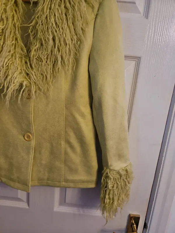 Collusion Lime Green Faux Fur Trim Jacket Statement Y2K Size 4 - Image 6