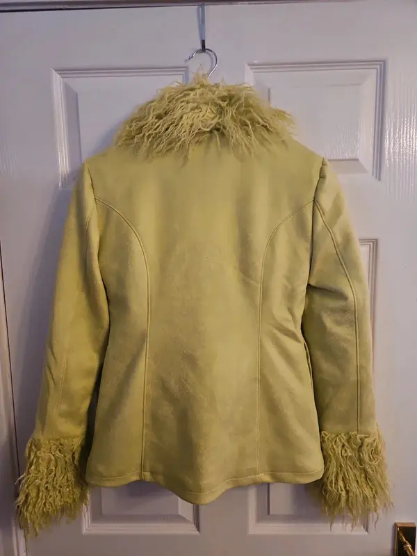 Collusion Lime Green Faux Fur Trim Jacket Statement Y2K Size 4 - Image 9