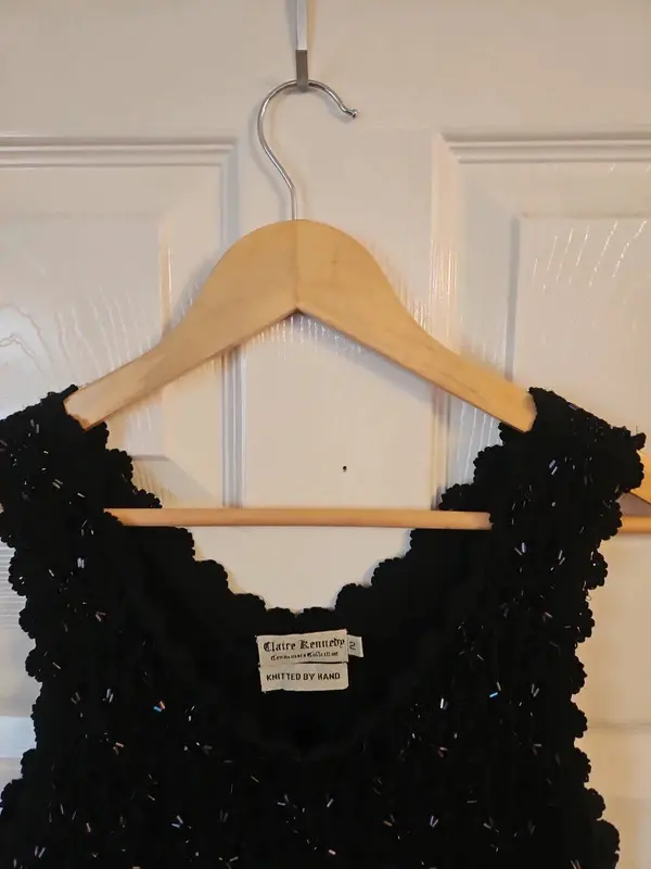 Vintage Claire Kennedy Black Sequin Hand-Knitted Top XS - Image 3