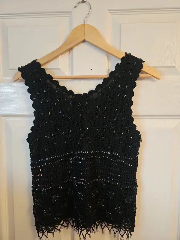 Vintage Claire Kennedy Black Sequin Hand-Knitted Top XS - Image 6
