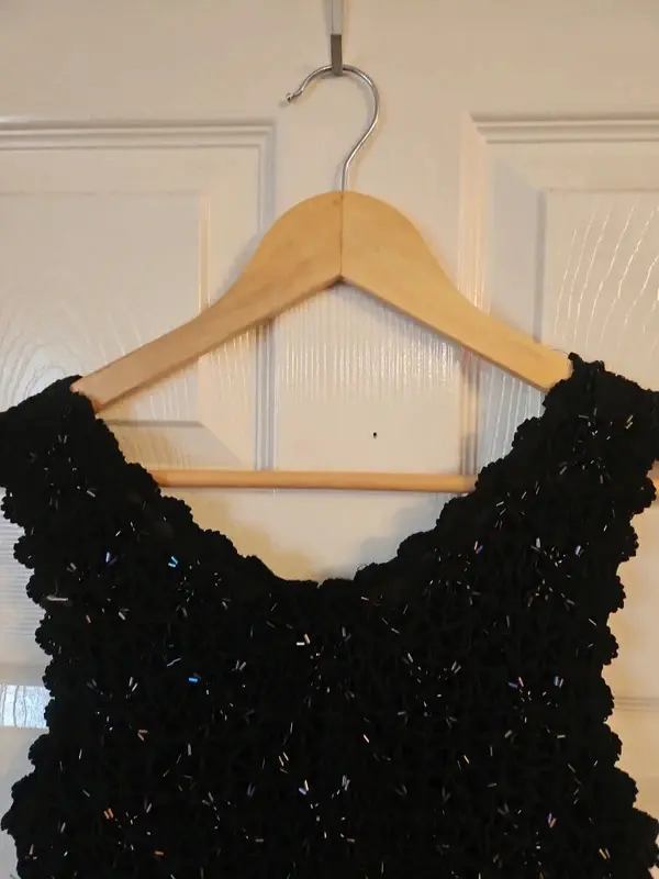 Vintage Claire Kennedy Black Sequin Hand-Knitted Top XS - Image 7