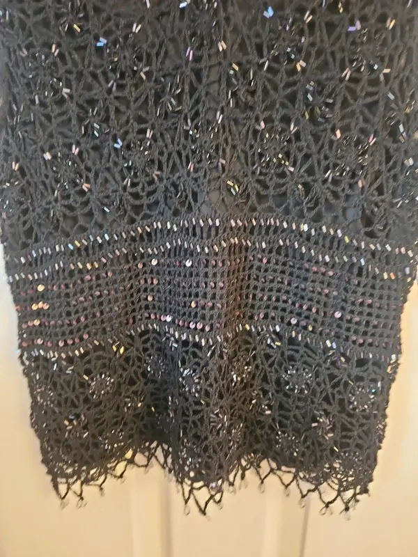 Vintage Claire Kennedy Black Sequin Hand-Knitted Top XS - Image 8