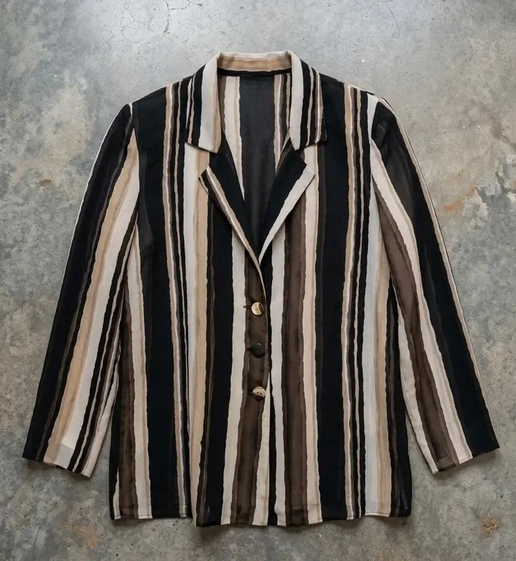 Black Brown Cream Striped Blazer Jacket Size 18 Statement Vintage Style
