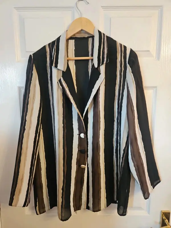Black Brown Cream Striped Blazer Jacket Size 18 Statement Vintage Style - Image 2