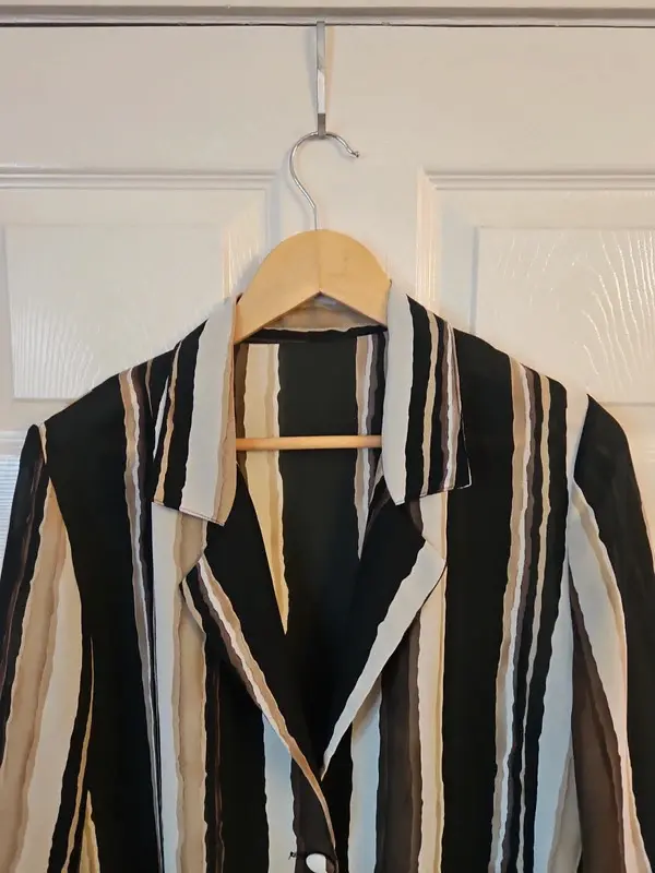 Black Brown Cream Striped Blazer Jacket Size 18 Statement Vintage Style - Image 3