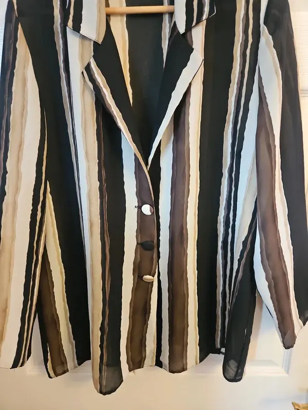 Black Brown Cream Striped Blazer Jacket Size 18 Statement Vintage Style - Image 4