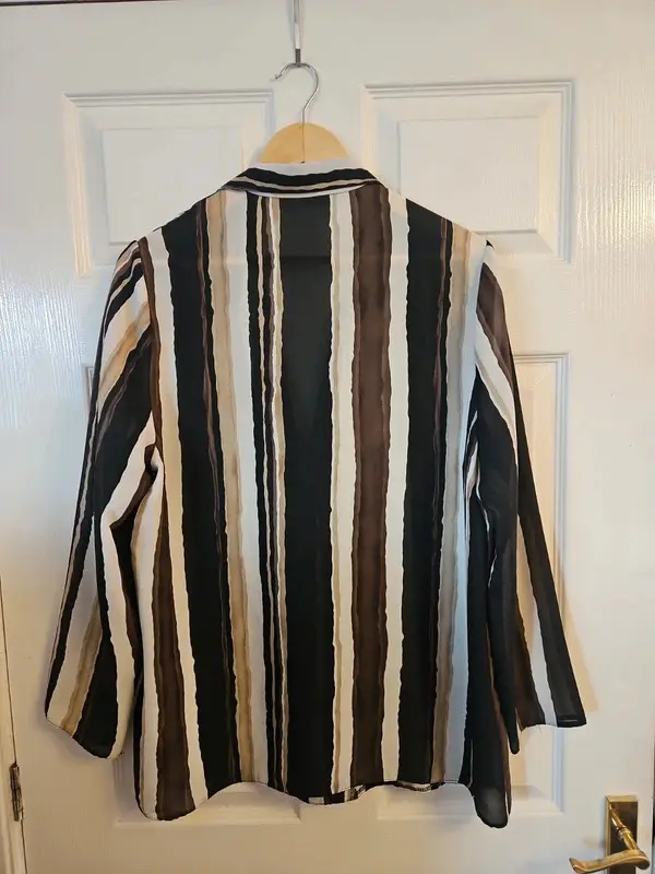 Black Brown Cream Striped Blazer Jacket Size 18 Statement Vintage Style - Image 6