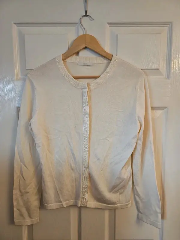 M&S Cream Fine Knit Cardigan with Cable Knit Detail - Image 2