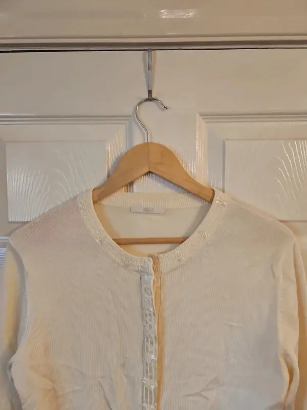 M&S Cream Fine Knit Cardigan with Cable Knit Detail - Image 3