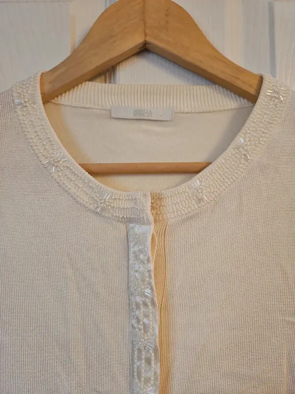 M&S Cream Fine Knit Cardigan with Cable Knit Detail - Image 6