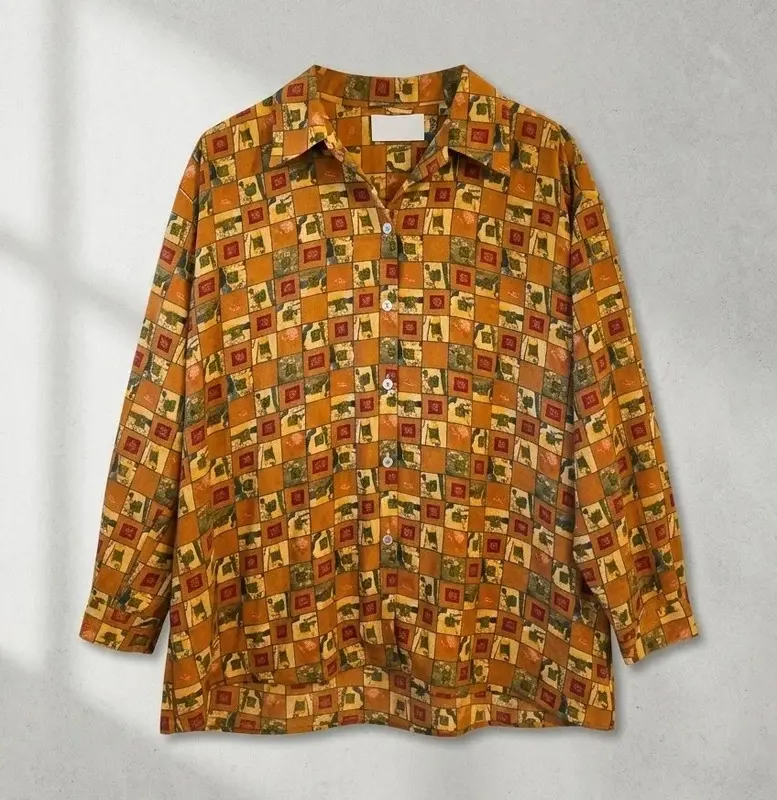 Bridge by York Vintage Style Patchwork Print Blouse Shirt L