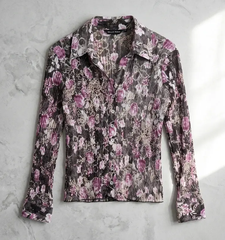 Bella Moda Purple Pink Floral Long Sleeve Blouse Top Size 14