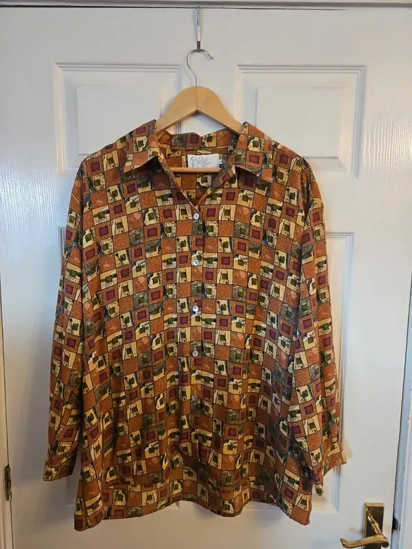 Bridge by York Vintage Style Patchwork Print Blouse Shirt L - Image 2