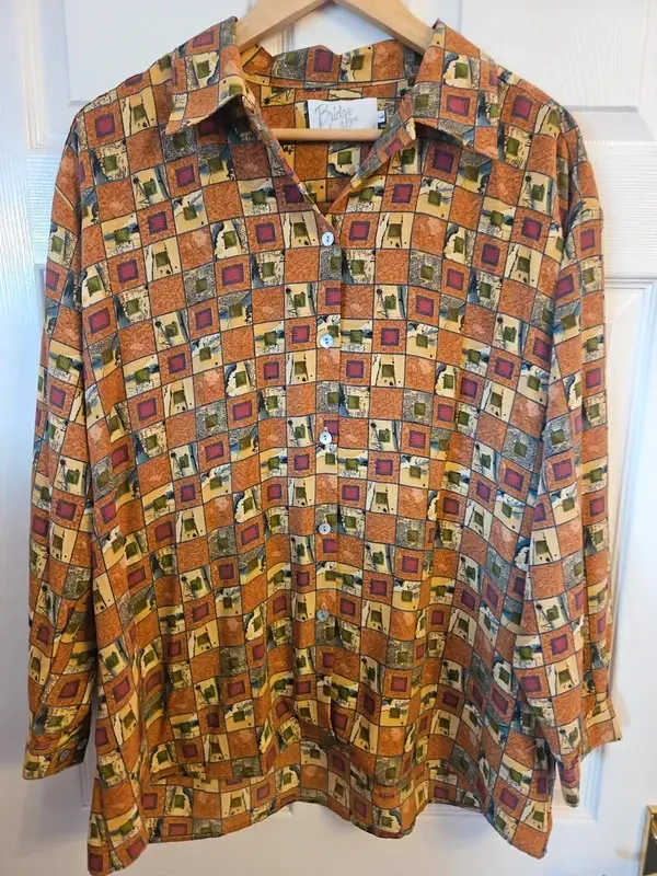 Bridge by York Vintage Style Patchwork Print Blouse Shirt L - Image 4