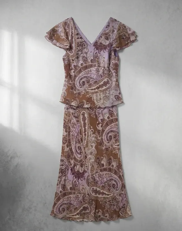 Vintage CC Country Casuals 100% Silk Paisley Midi Maxi Dress UK 12 Boho Y2K