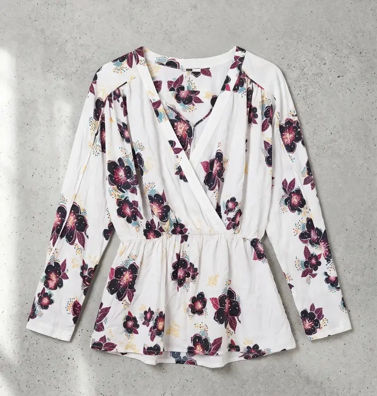 Free People Cream Floral Wrap Peplum Blouse Top Size S 100% Viscose