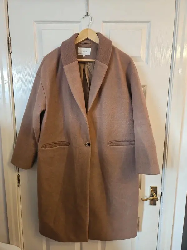 VILA Brown Camel Wool Blend Longline Overcoat UK 12 - Image 2