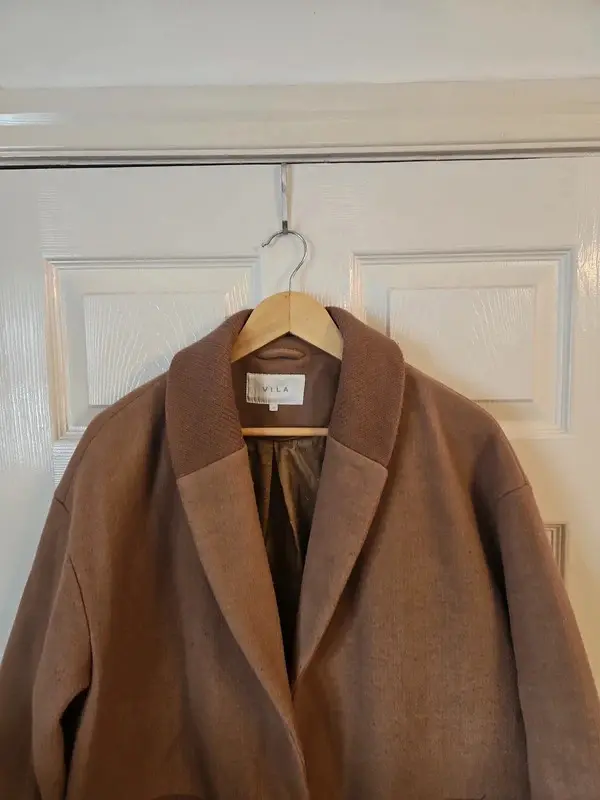 VILA Brown Camel Wool Blend Longline Overcoat UK 12 - Image 3