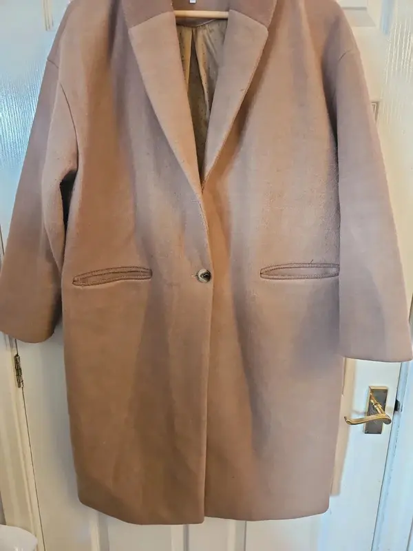 VILA Brown Camel Wool Blend Longline Overcoat UK 12 - Image 4