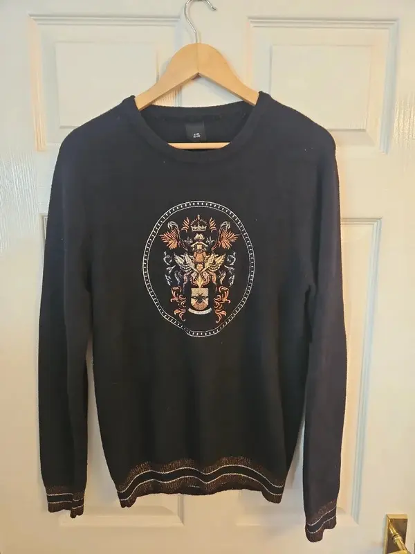River Island Black Crest Embroidered Jumper Size XS - Image 2