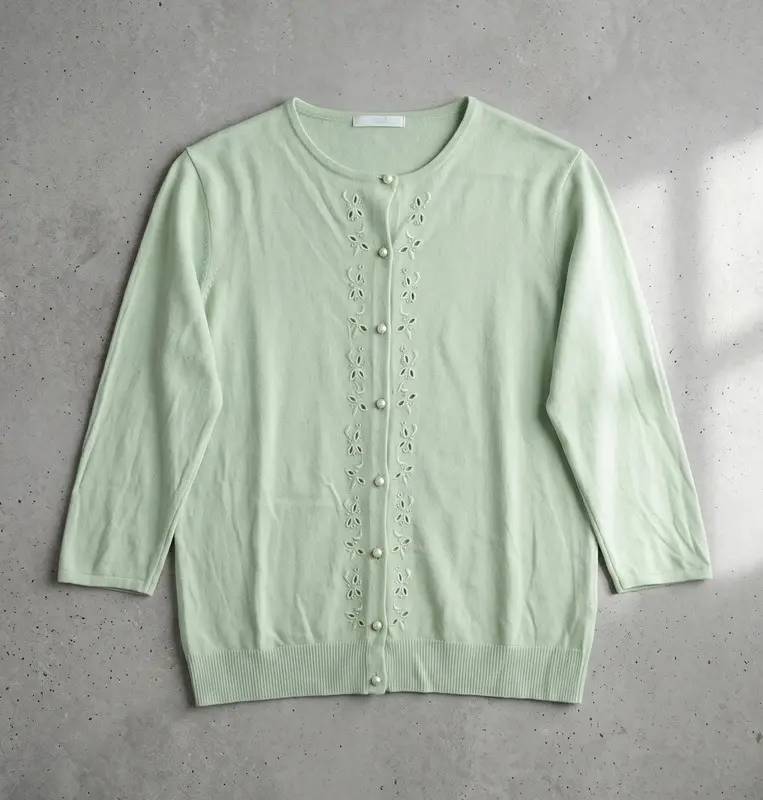 M&S Marks Spencer Lime Green Cardigan Cutwork Floral Detail Size 14