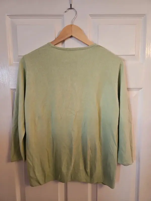 M&S Marks Spencer Lime Green Cardigan Cutwork Floral Detail Size 14 - Image 6