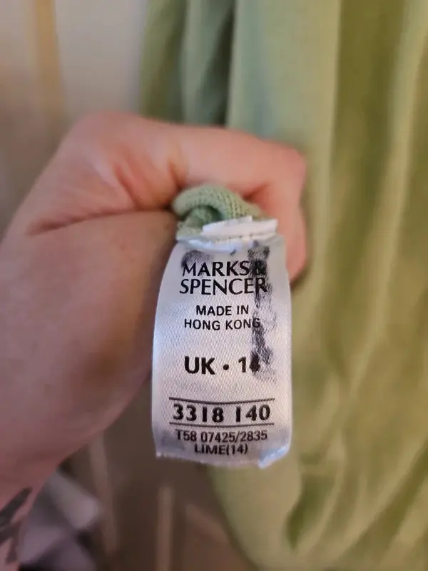 M&S Marks Spencer Lime Green Cardigan Cutwork Floral Detail Size 14 - Image 7