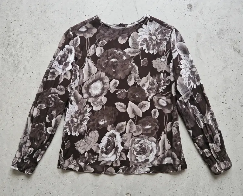 Vintage 90s Jones New York Brown Grey Floral Blouse Top Size 10