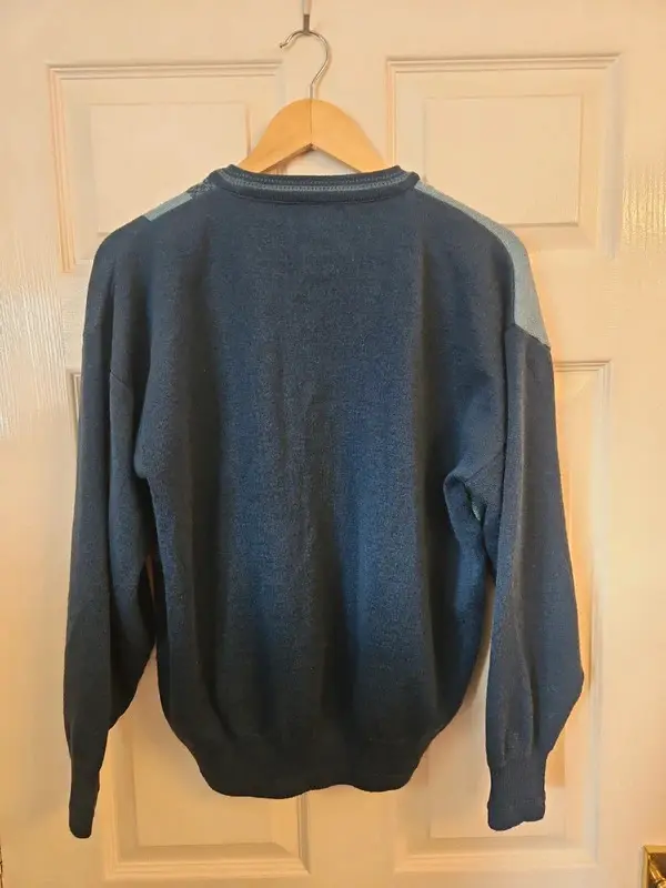 Vintage Pierre Sangan Blue Geometric Jumper 50% Wool Men's L - Image 6