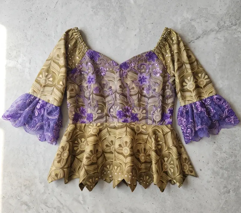 Unbranded Purple Gold Brocade Peplum Top Blouse Best Fit Size 16