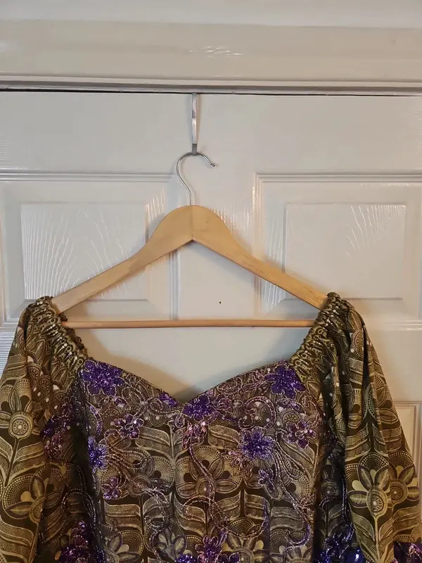 Unbranded Purple Gold Brocade Peplum Top Blouse Best Fit Size 16 - Image 3