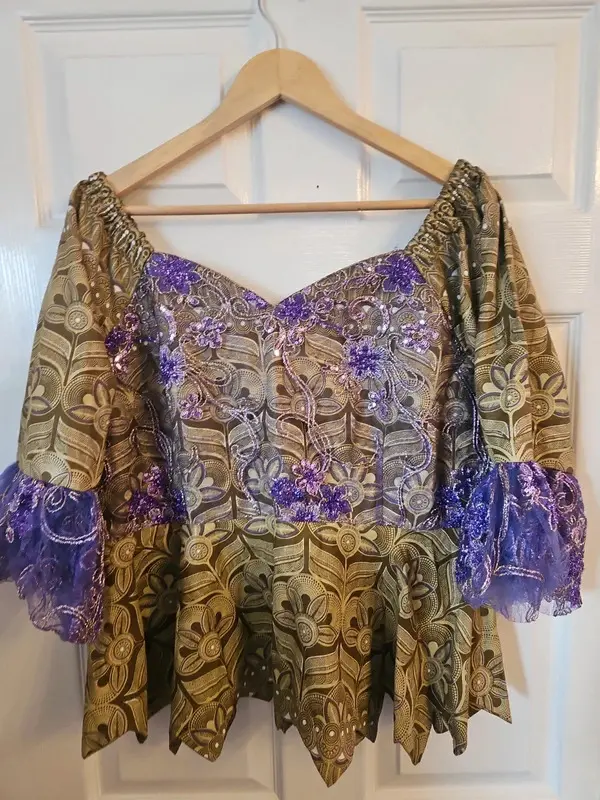 Unbranded Purple Gold Brocade Peplum Top Blouse Best Fit Size 16 - Image 4