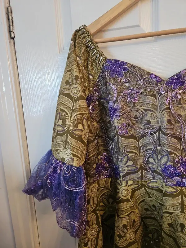 Unbranded Purple Gold Brocade Peplum Top Blouse Best Fit Size 16 - Image 5
