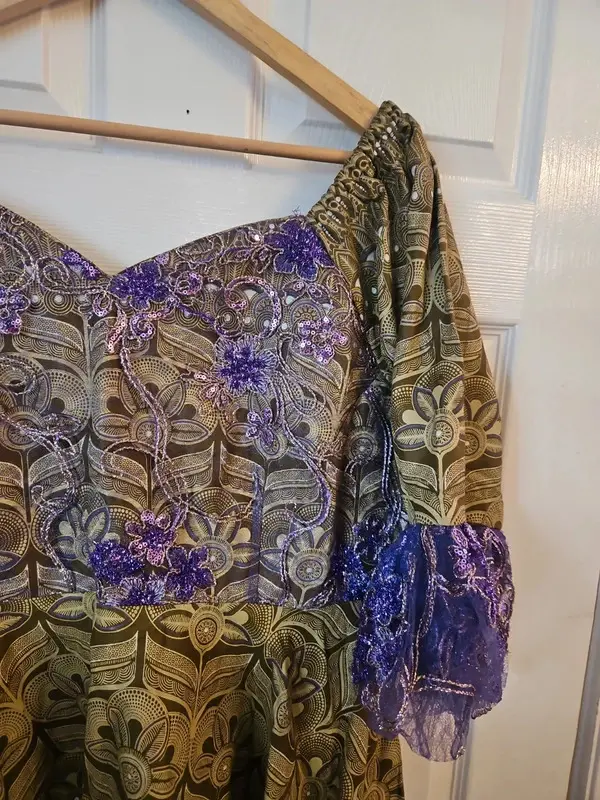 Unbranded Purple Gold Brocade Peplum Top Blouse Best Fit Size 16 - Image 6
